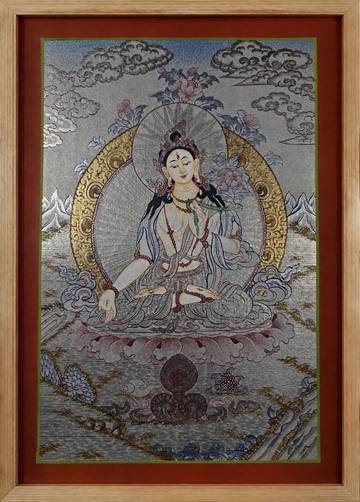 White Tara Thangka – Hand-Painted Tibetan Buddhist Art | Compassion, Longevity & Peace Wall Decor