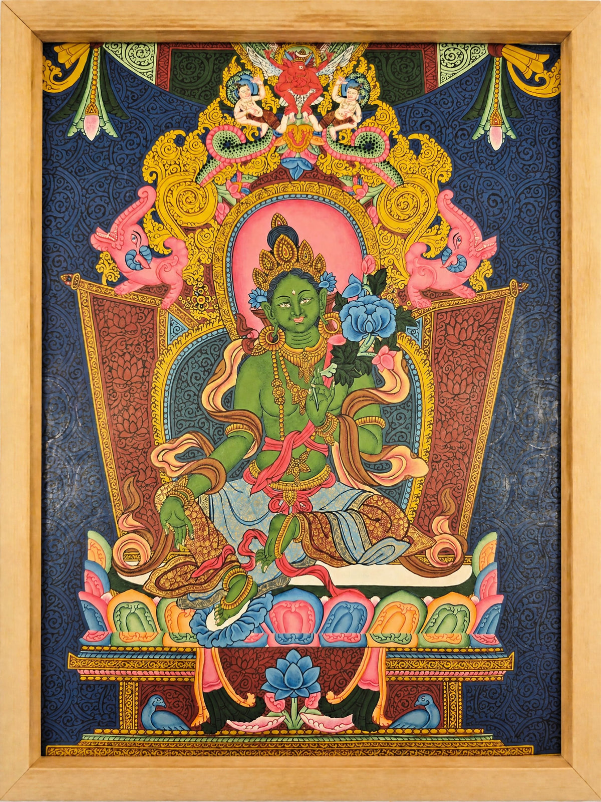 Green Tara Fine Thangka – Hand-Painted Tibetan Buddhist Art | Meditation & Protection Wall Decor