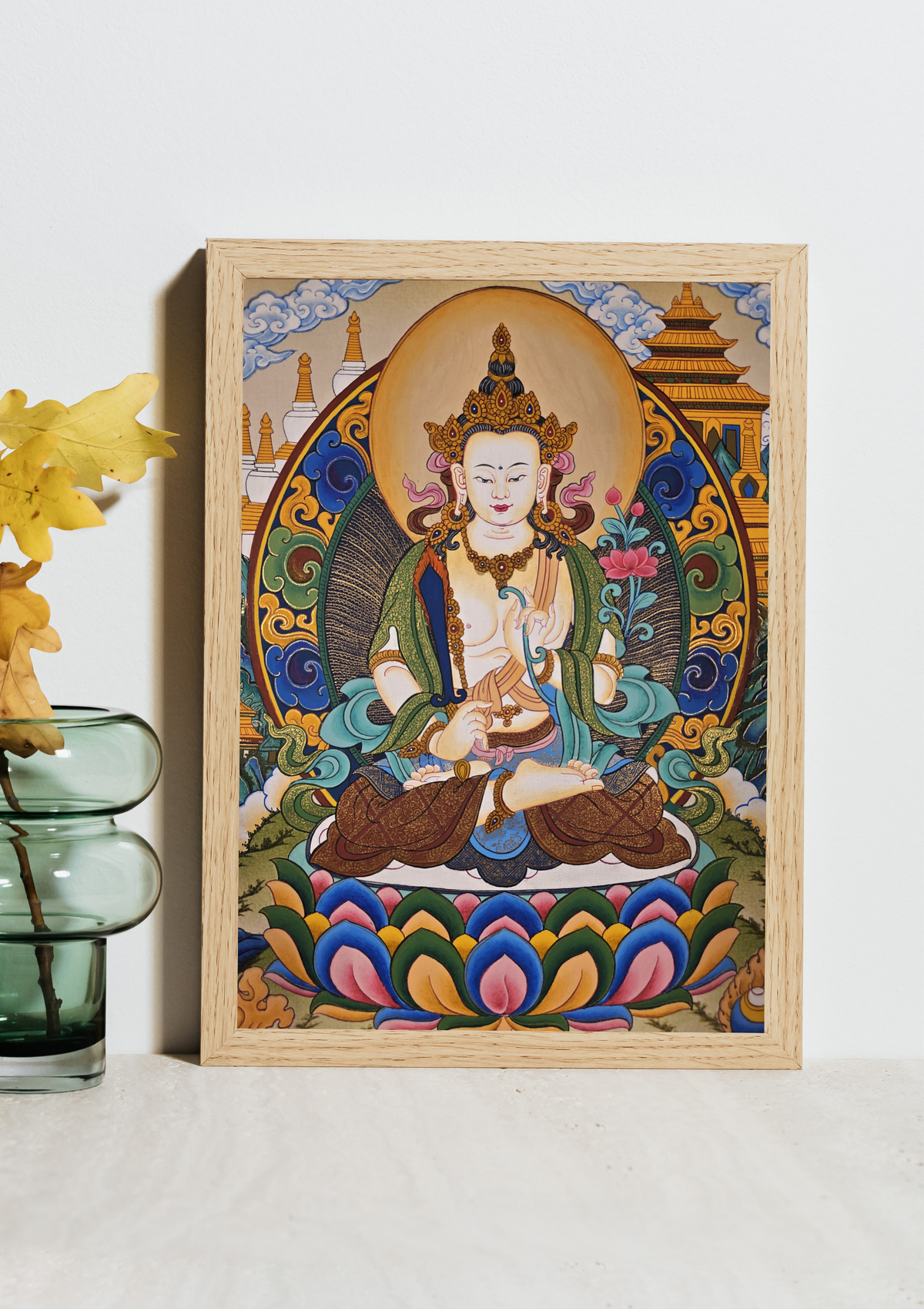 White Manjushri Thangka – Hand-Painted Tibetan Buddhist Art | Meditation & Protection Wall Decor